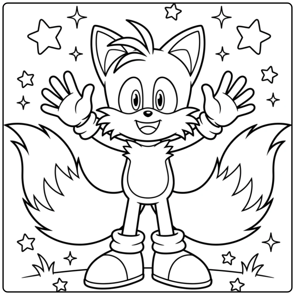 Cheerful Waving with Spread Tails coloring page