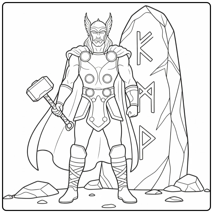 Thor Rune Rock and Norse Symbols coloring page