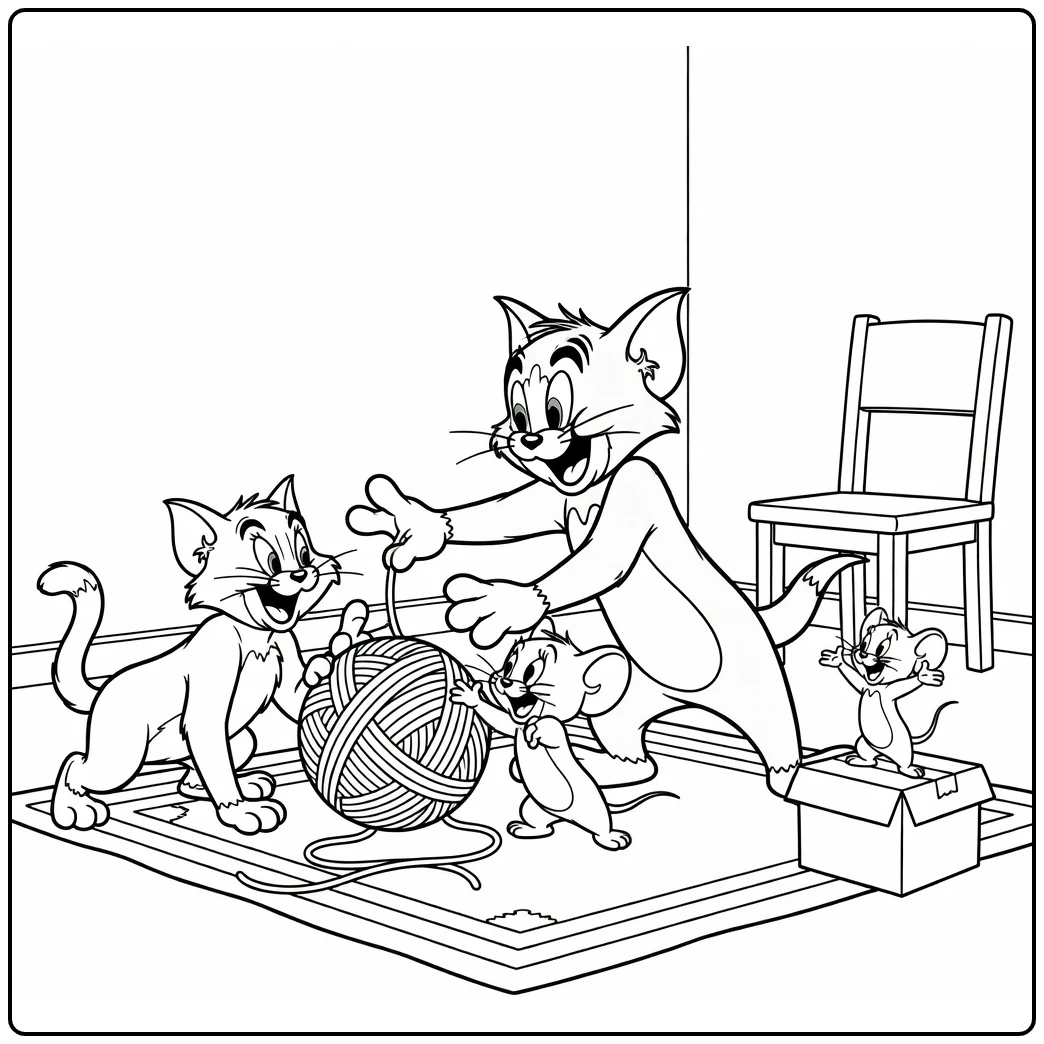 Tom and Jerry Ball Yarn Butch and Tuffy in Action coloring page