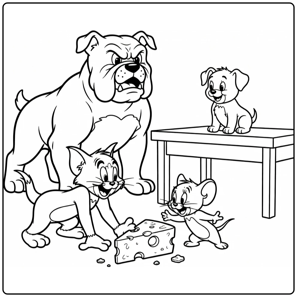 Tom and Jerry Spike Tyke with Big Cheese coloring page