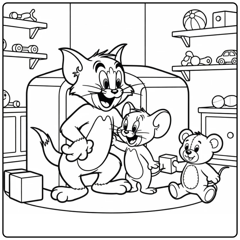 Tom and Jerry coloring page with a funny chase scene