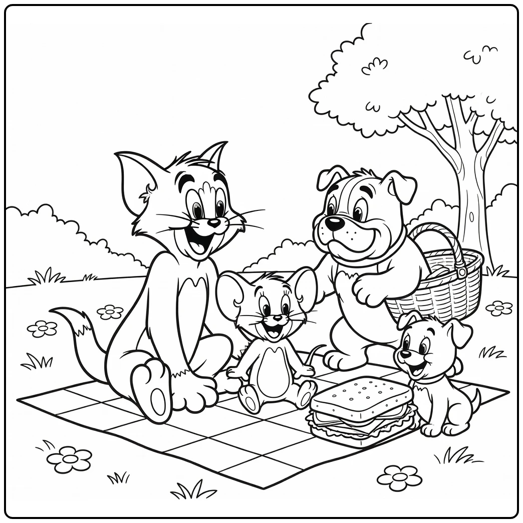 Tom and Jerry on Cheerful Picnic coloring page