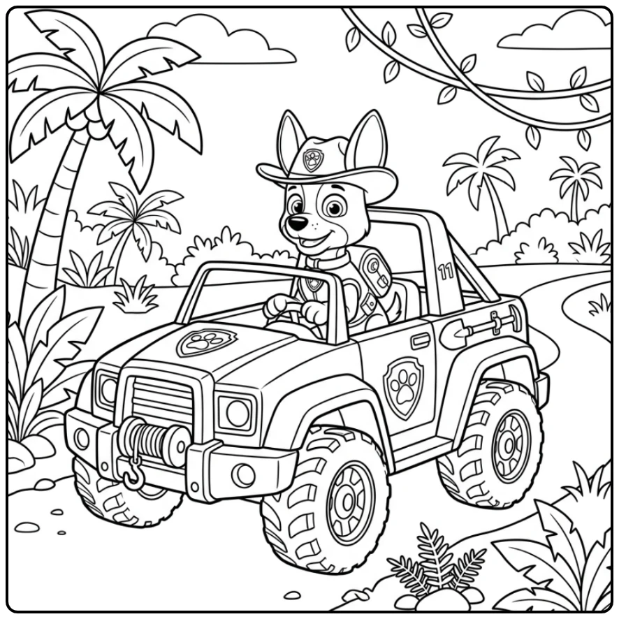 Paw Patrol Vehicle with Tracker in His Jungle Vehicle coloring page