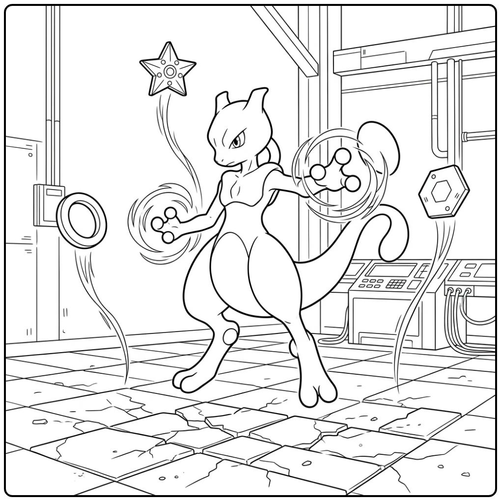 Training Mewtwo Floating Targets coloring page