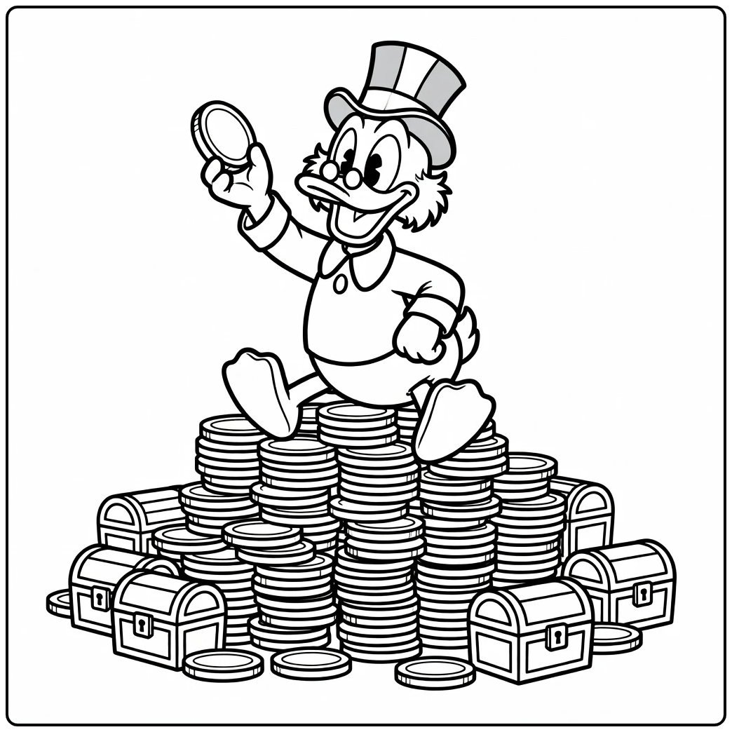 Scrooge McDuck Proudly Displaying His Wealth coloring page