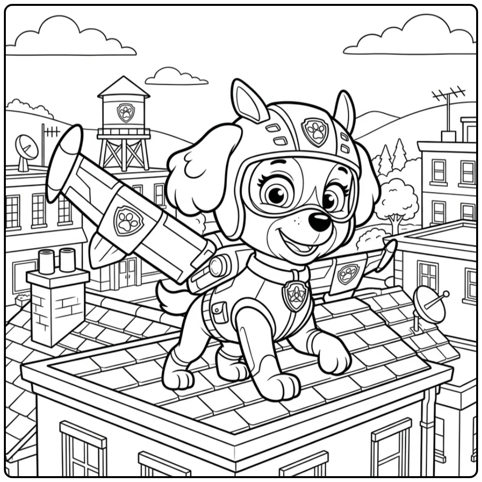 Proud Skye Paw Patrol Landing After Brave Rescue coloring page