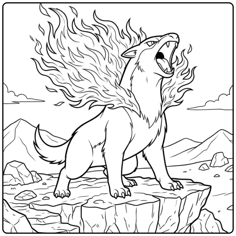 Typhlosion Pokemon Flames on the Klif Drawing coloring page