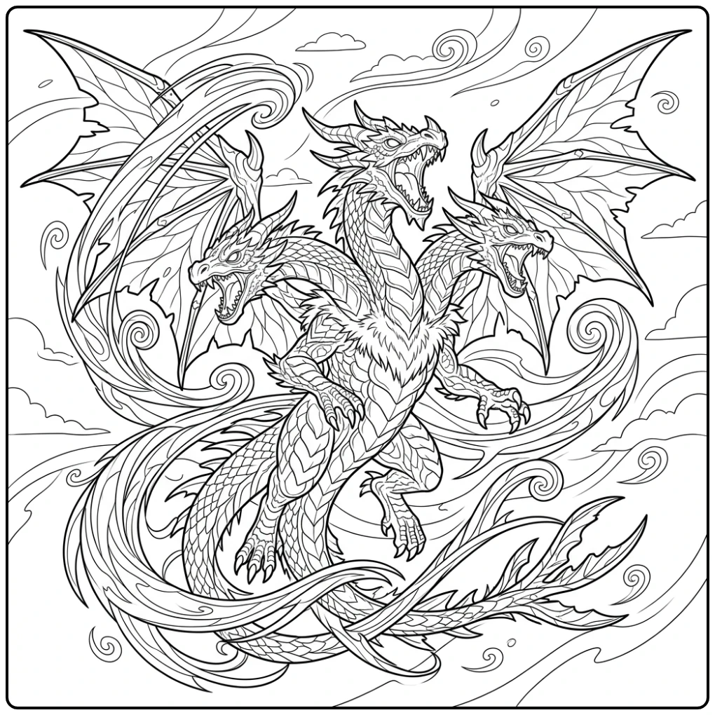 Challenging Pokemon Detailed Roaring Hydreigon coloring page