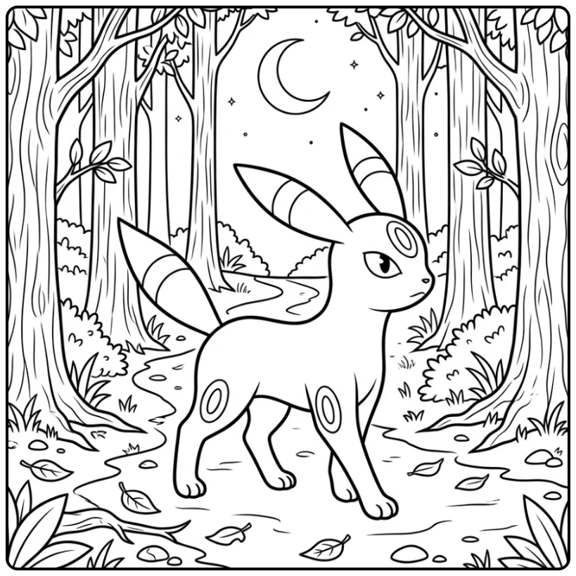 Umbreon Elegant Night Walk Under the Moon coloring page