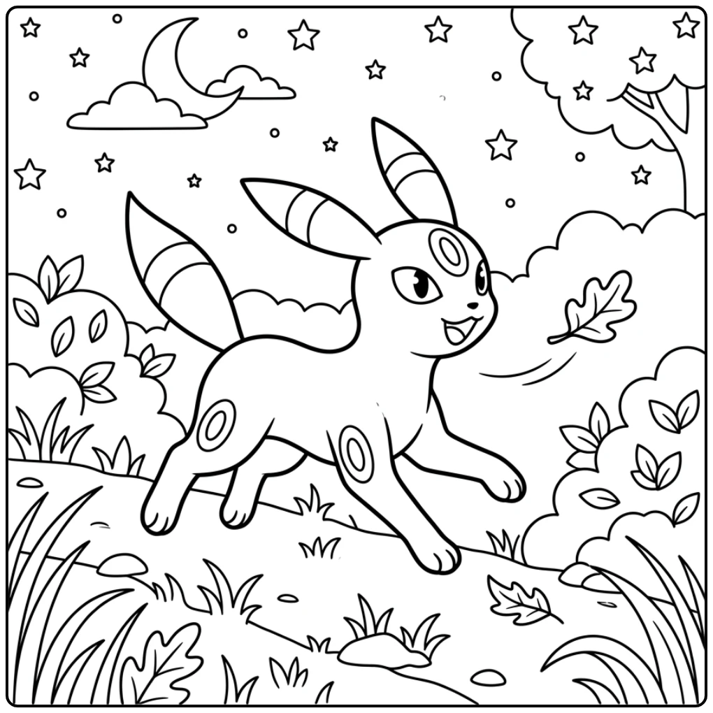 Umbreon Playful Chase in the Evening Breeze coloring page