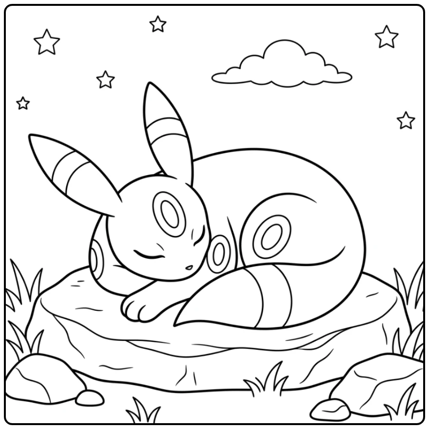 Umbreon Peaceful Sleeping Under the Nighttime Sky coloring page