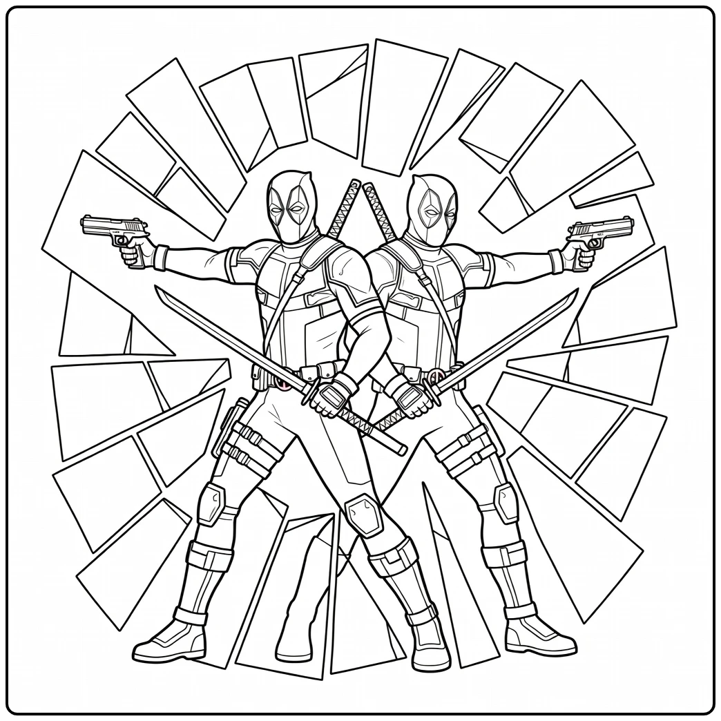 Unique Deadpool Mirror Image Effect coloring page