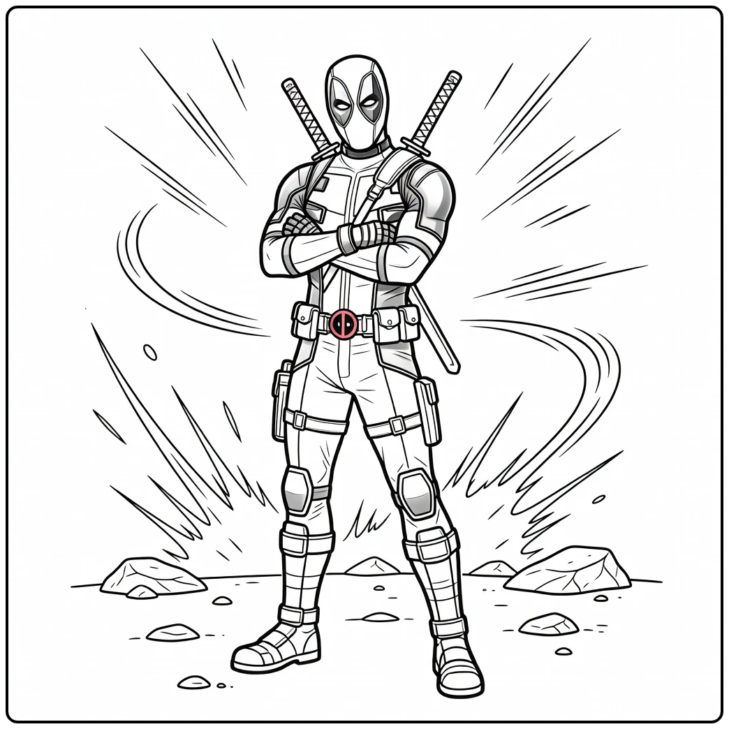 Unique Deadpool Swords and Crossed Arms coloring page
