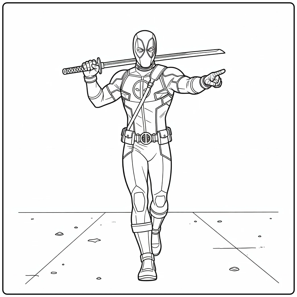 Unique Deadpool Walking Confidently coloring page