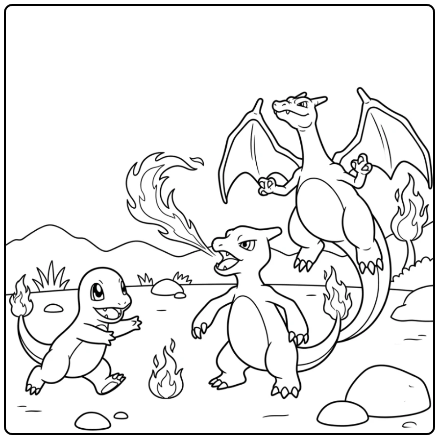 Unique Charmander Charmeleon Charizard Evolution 1 coloring page