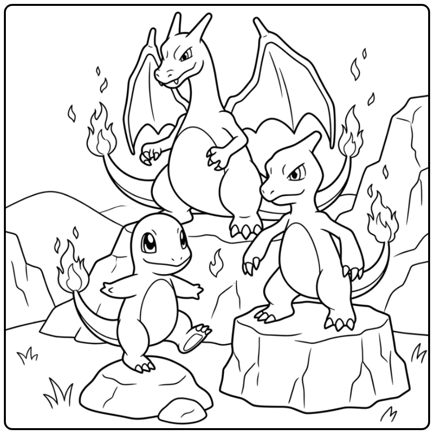 Unique Charmander Charmeleon Charizard Evolution coloring page