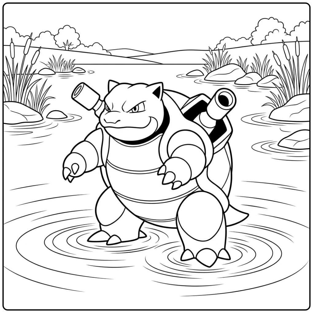 Unique Pokemon Blastoise in the Water coloring page