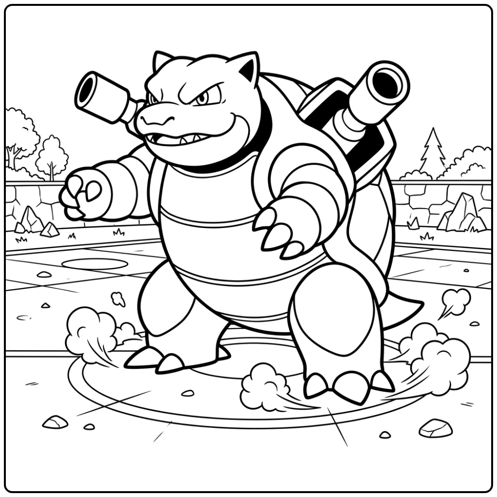 Unique Pokemon Blastoise on the Training Field coloring page