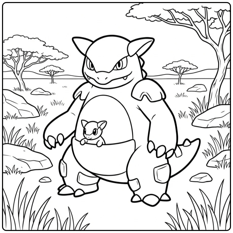 Unique Pokemon Kangaskhan in the Nature coloring page