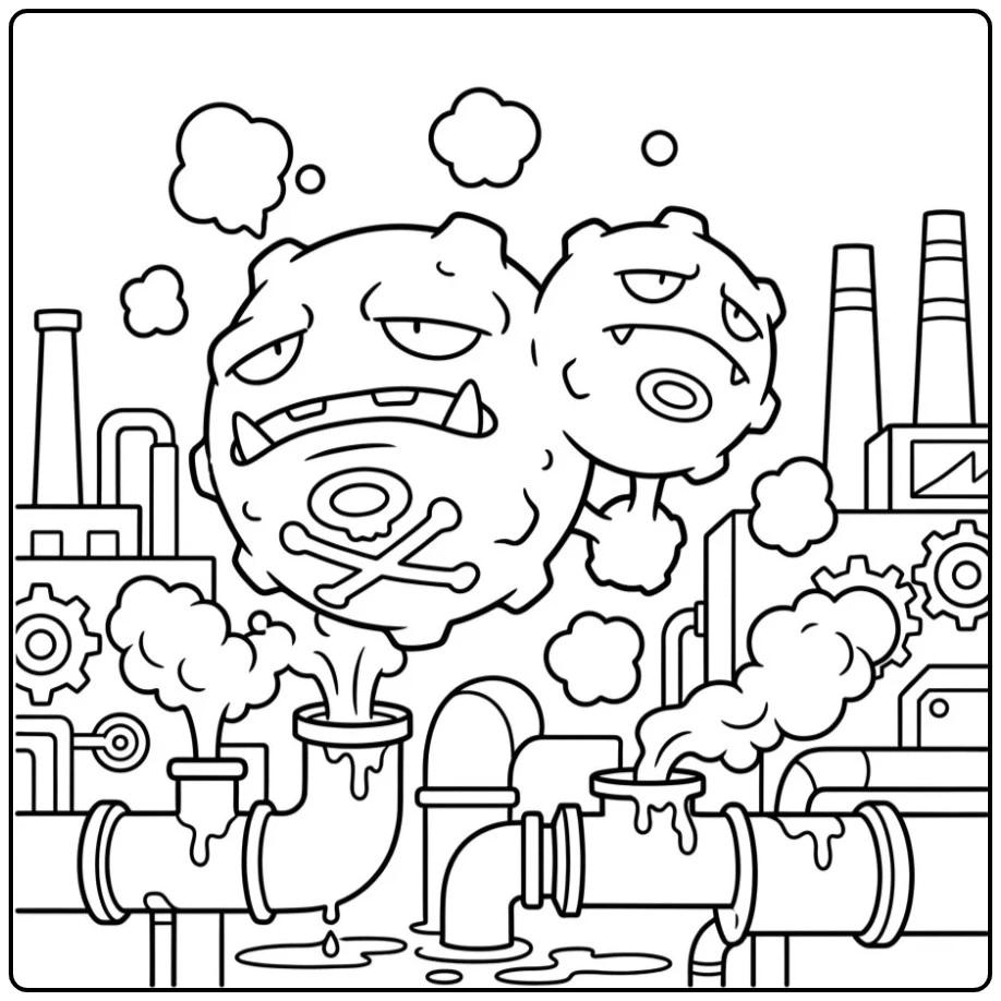 Unique Pokemon Weezing Smoking Factory Pipes coloring page