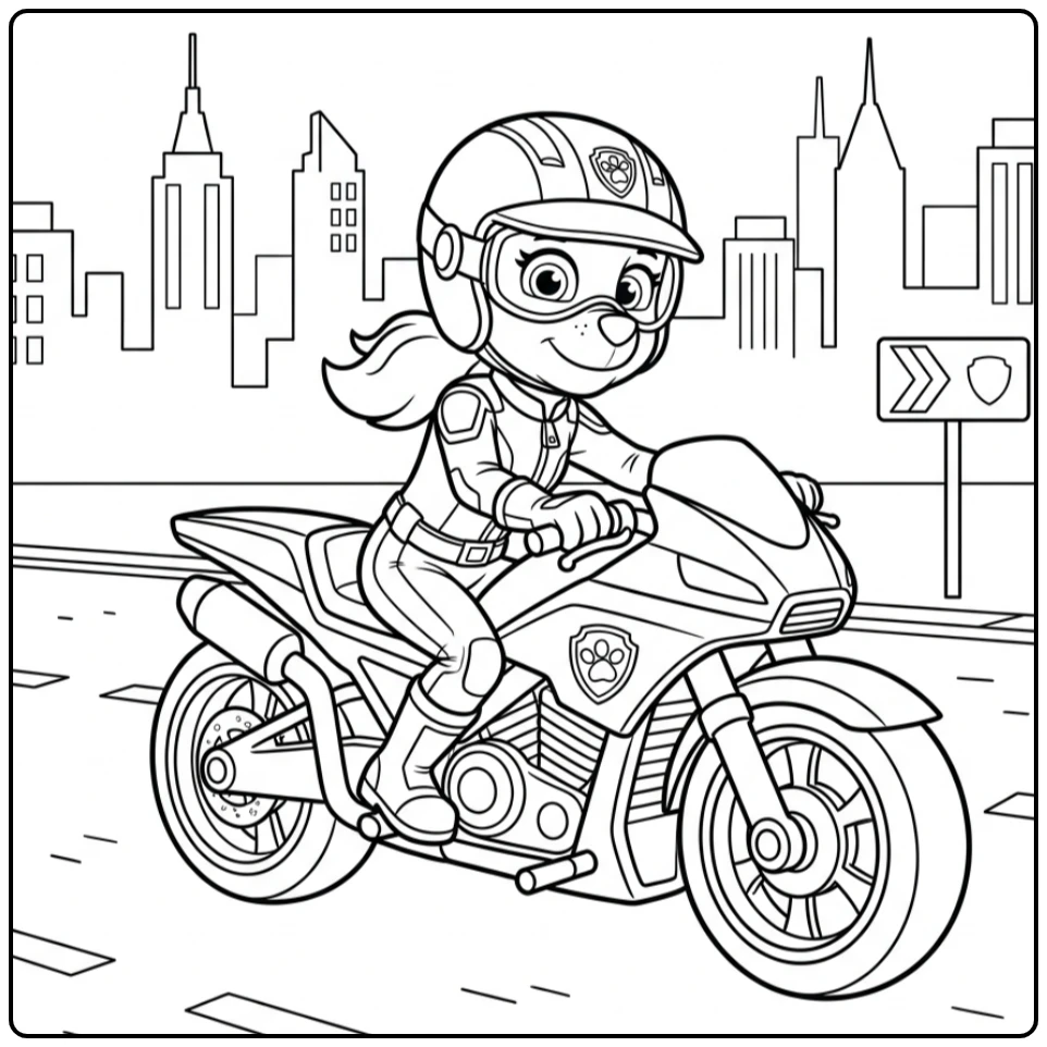 Urban Paw Patrol Moto Pups Scene with Liberty coloring page