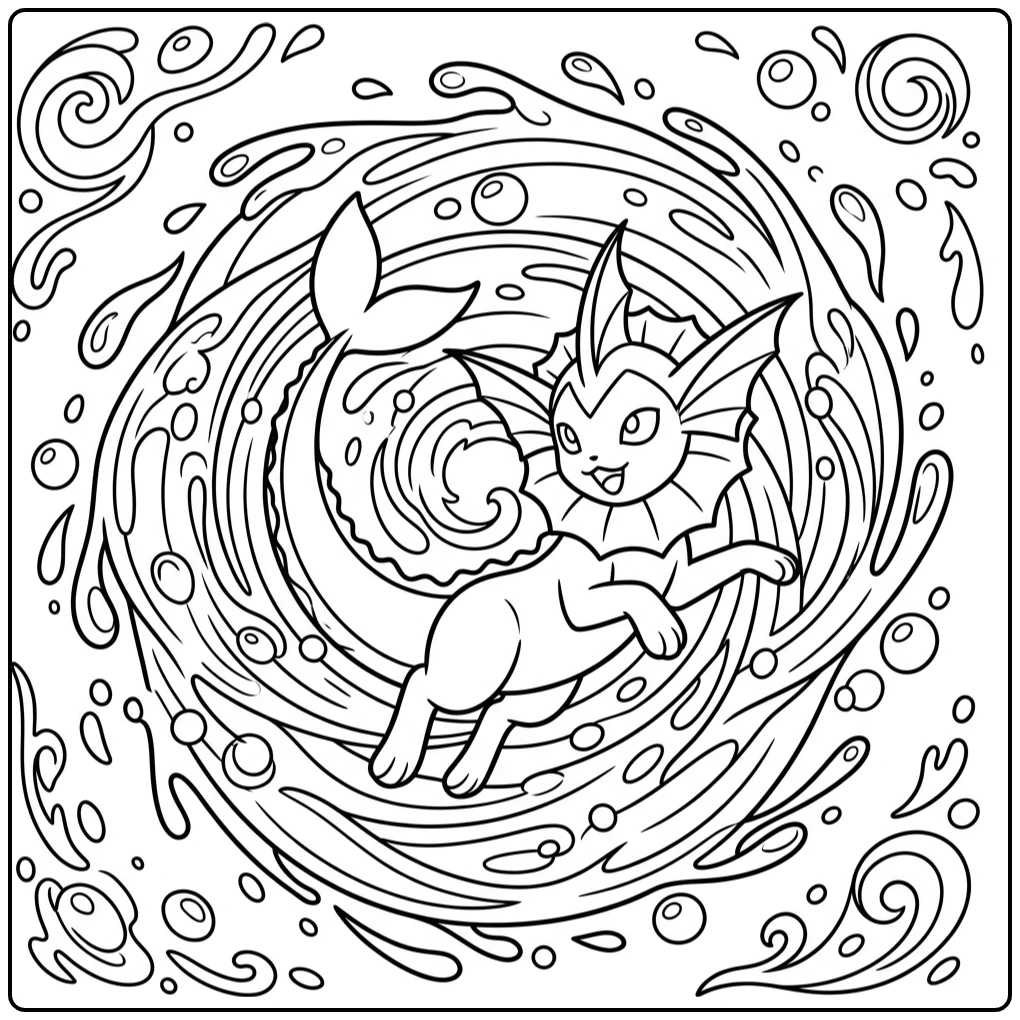 Vaporeon Dynamic Turn in Water Spiral of Fun coloring page