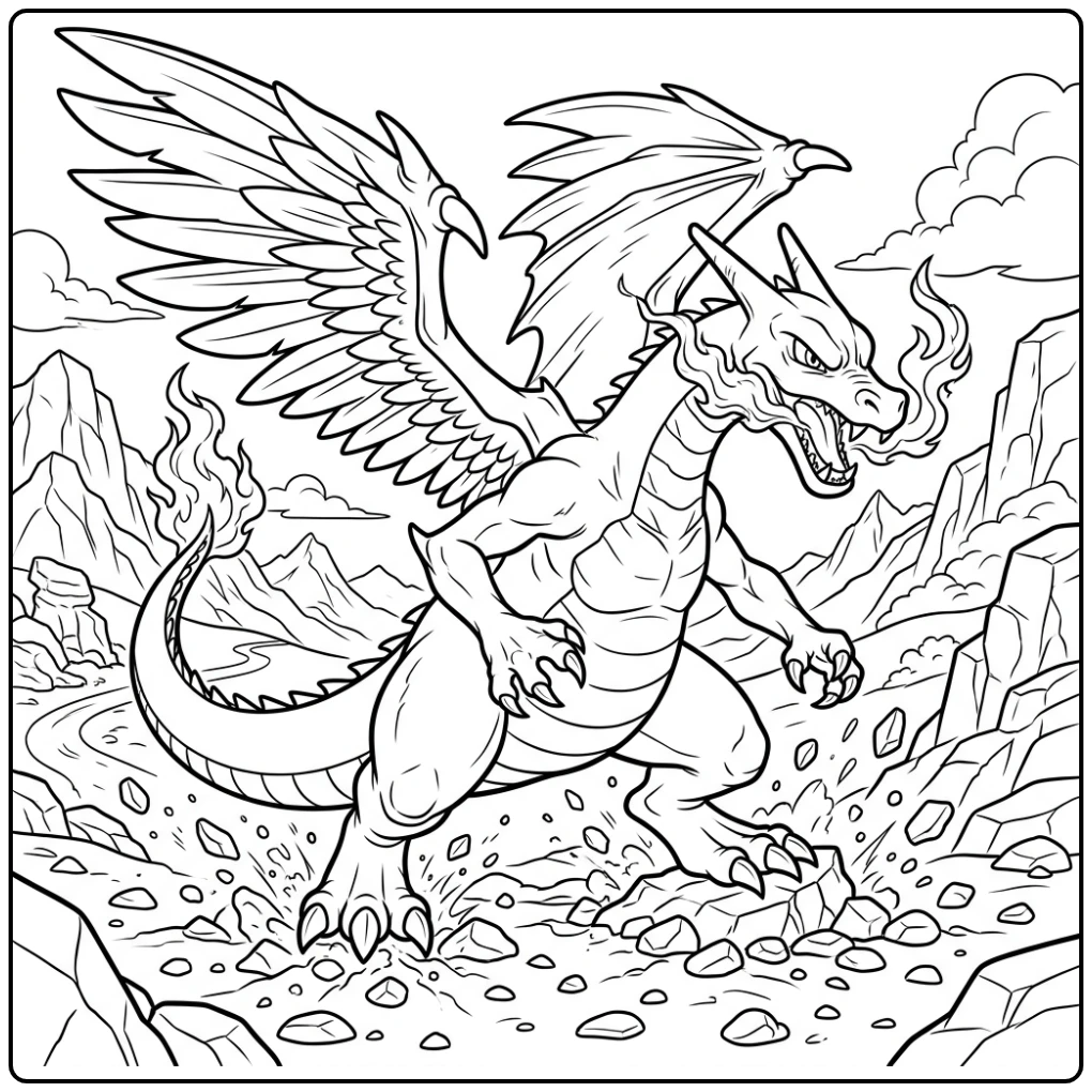 Determined Charizard Majestic Landing in Action coloring page