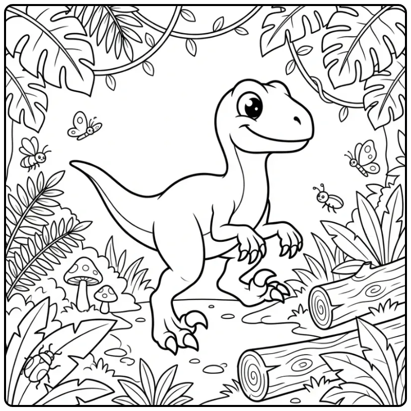 Velociraptor in the Jungle Dinosaur for Children coloring page