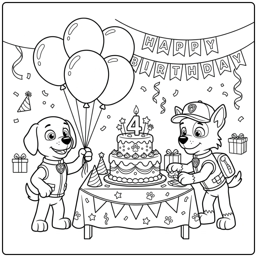 Paw Patrol 4th Birthday Celebration coloring page