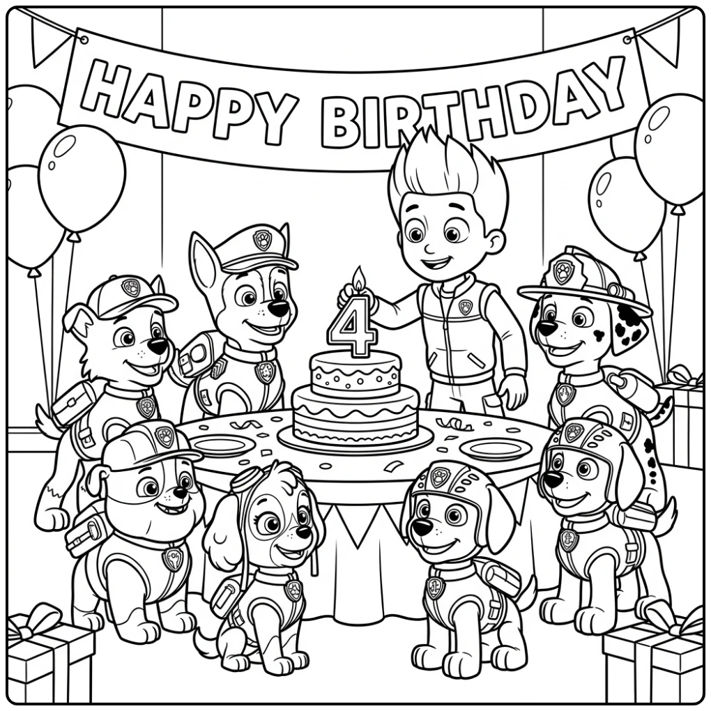 Perfect Paw Patrol 4th Birthday Celebration coloring page