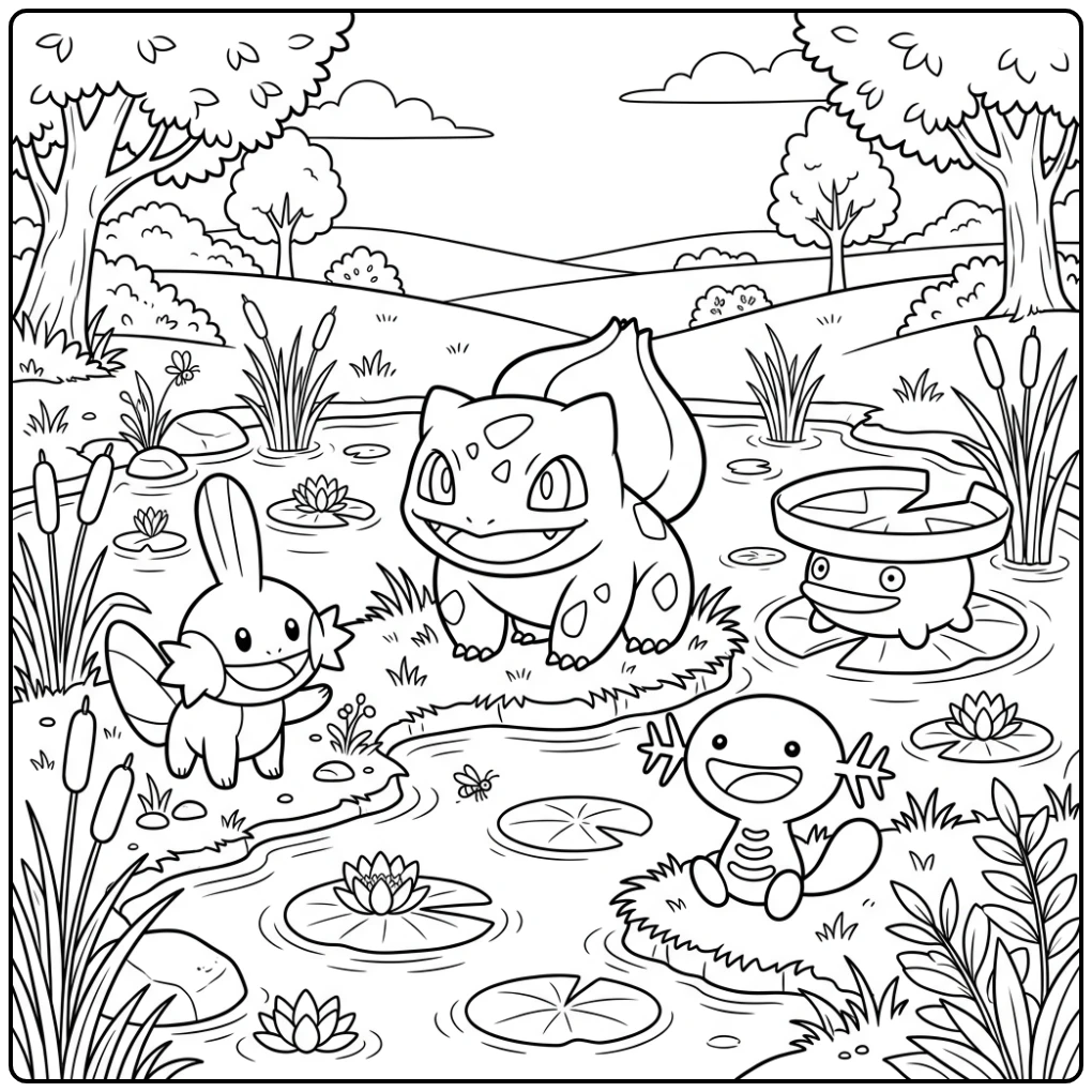 Bulbasaur Pond Fun with Friends coloring page