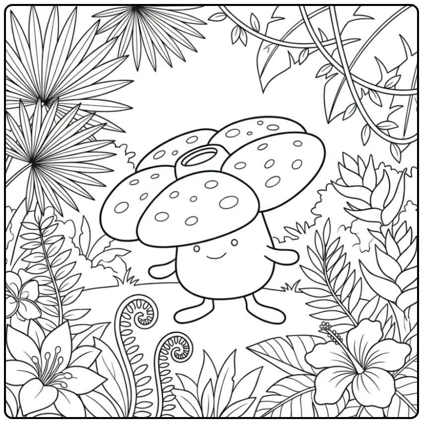 Vileplume Pokemon in the Lush Jungle coloring page