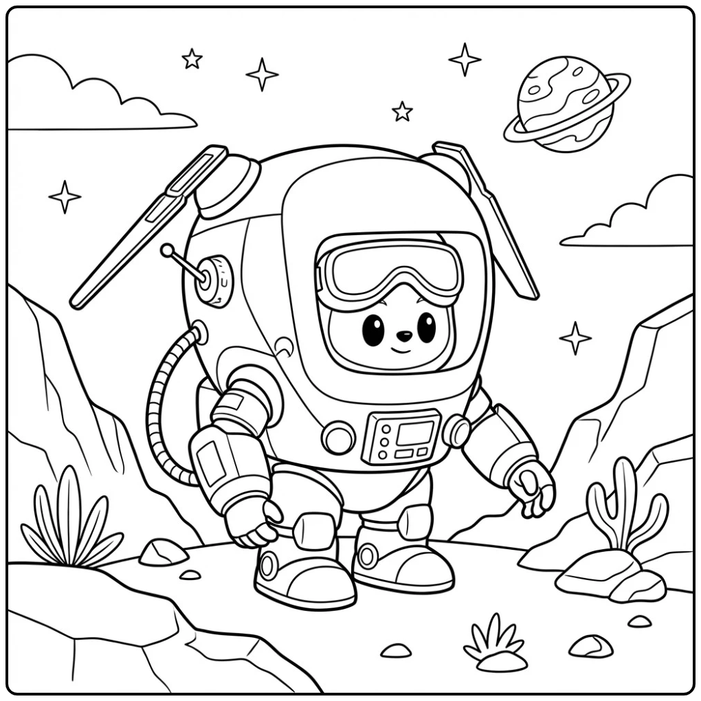 Flame Astronaut Bear in Space coloring page
