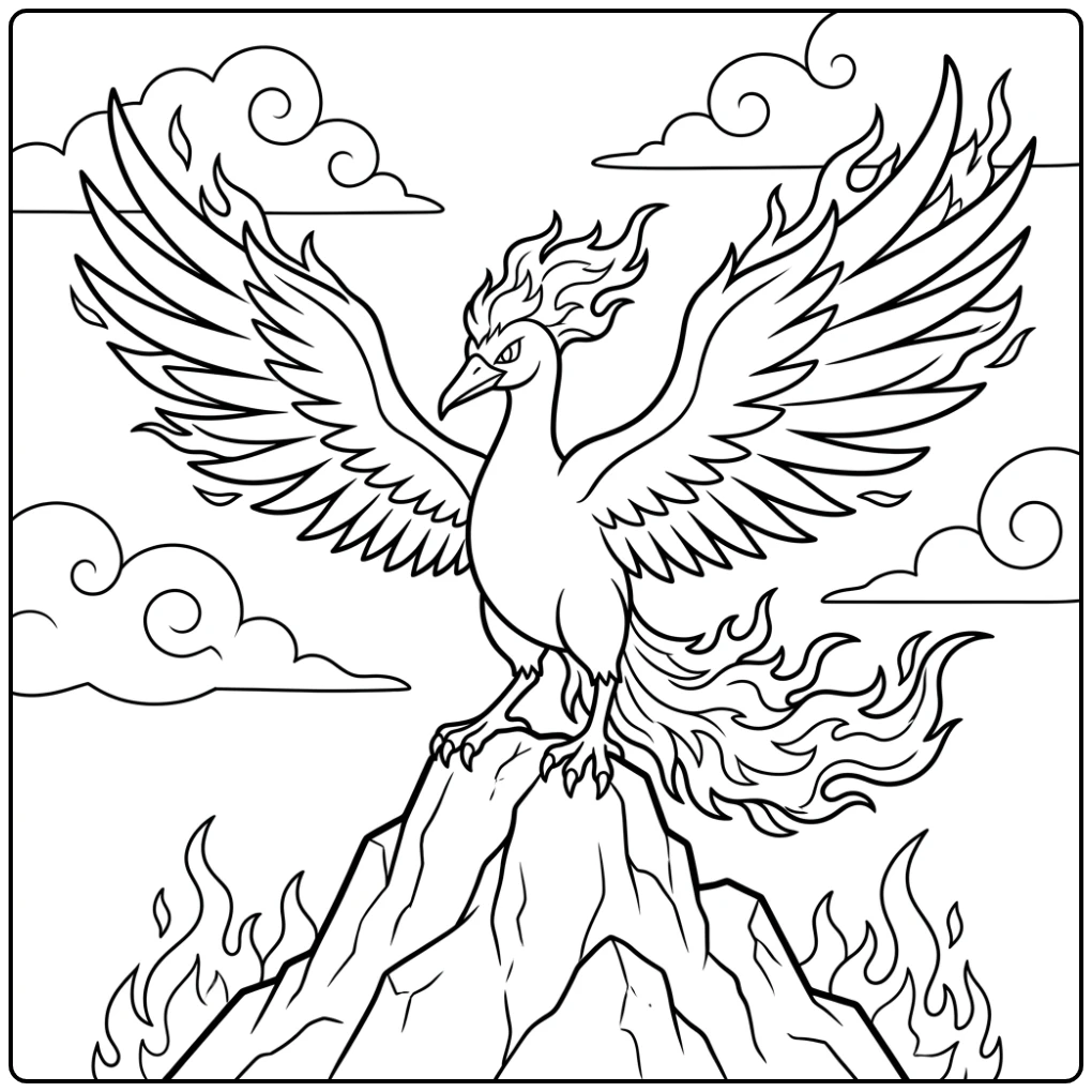 Flying Moltres Pokemon Legendary Vuurvogel coloring page
