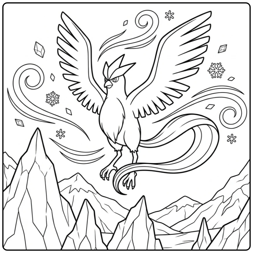 Flying Pokemon Articuno Snow Crystals coloring page