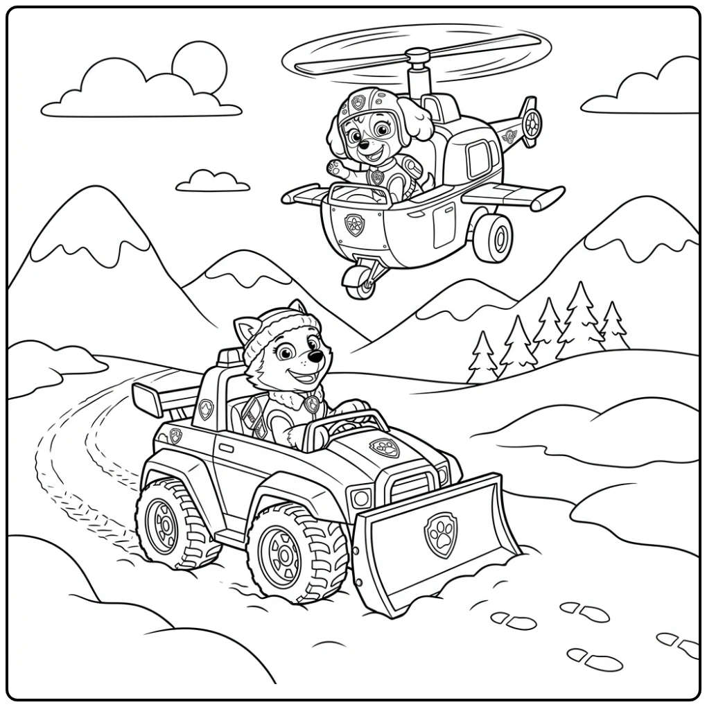 Paw Patrol Skye Flying with Everest Riding Along coloring page
