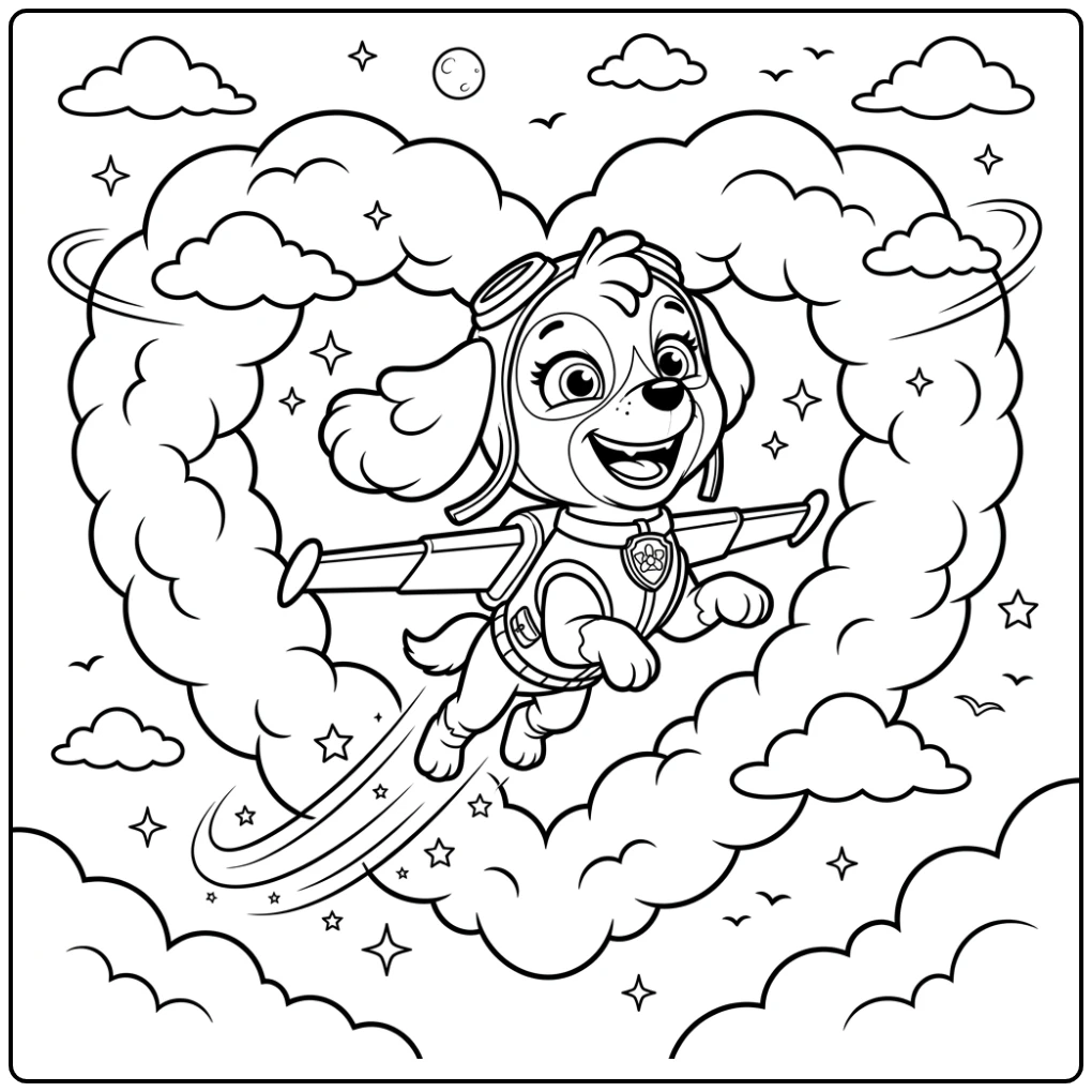 Flying with Heart Cloud the Perfect Skye Paw Patrol coloring page