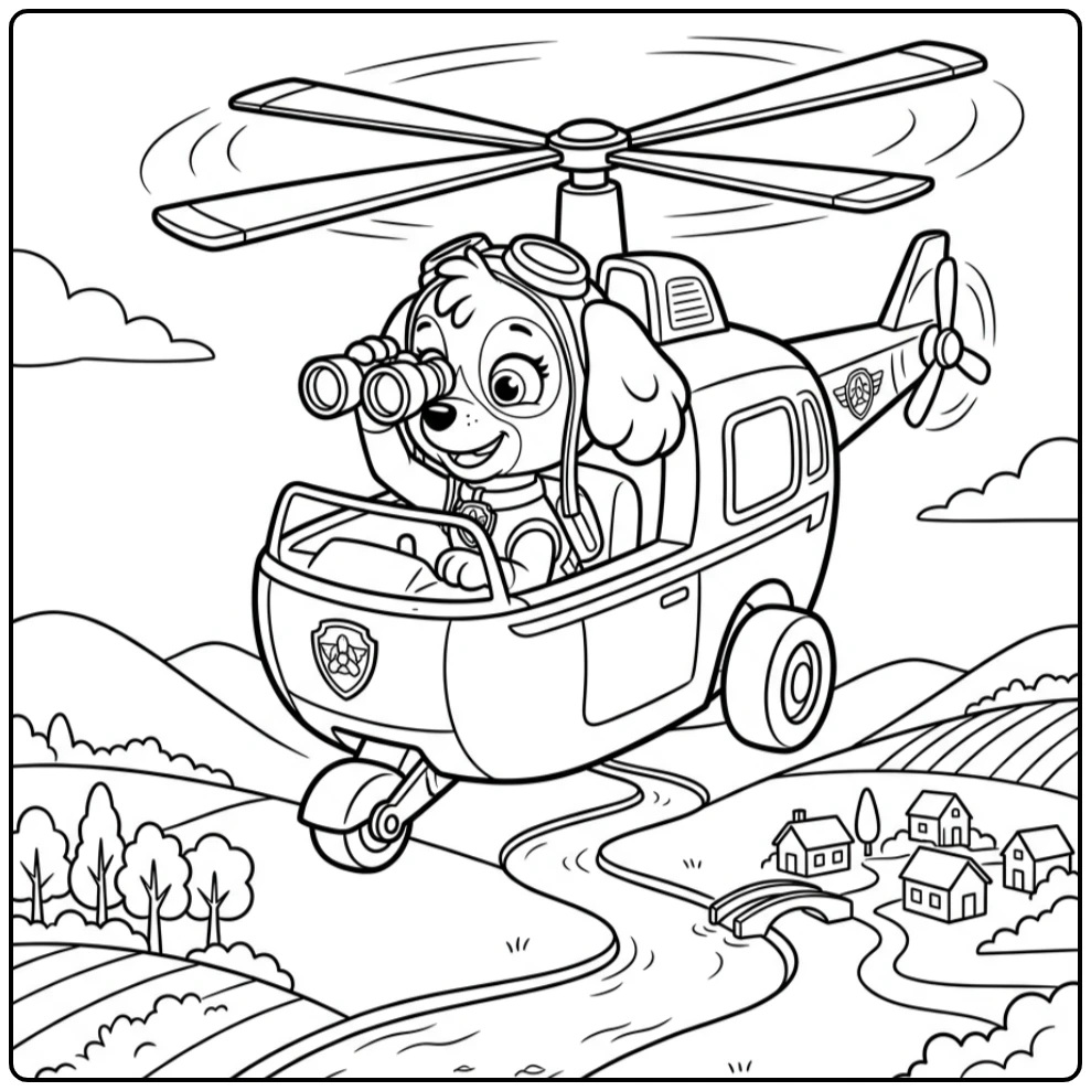 Flying Skye Paw Patrol Helmet and Binoculars coloring page