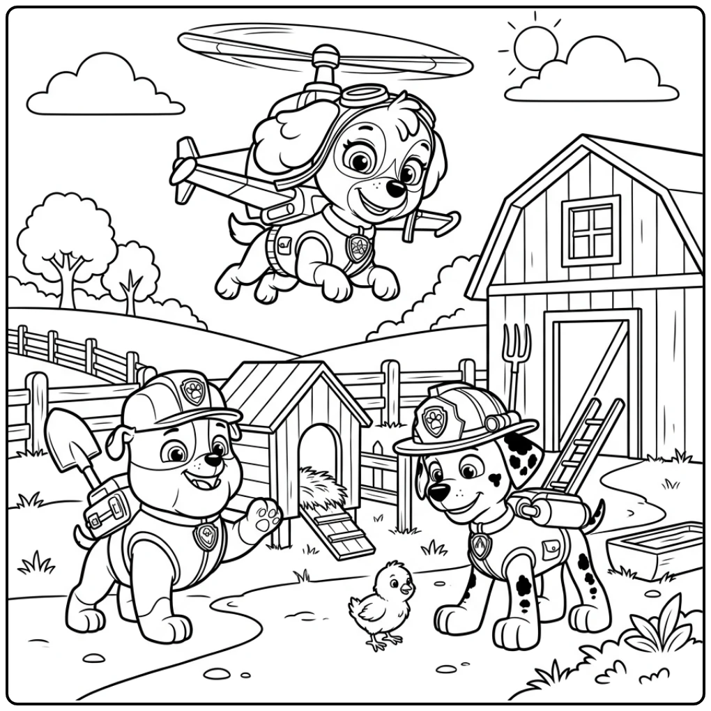 Flying Skye Paw Patrol Rescue Action on the Farm coloring page