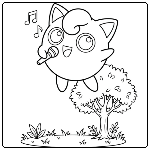 Peaceful Jigglypuff Bulbasaur and Squirtle in Park coloring page