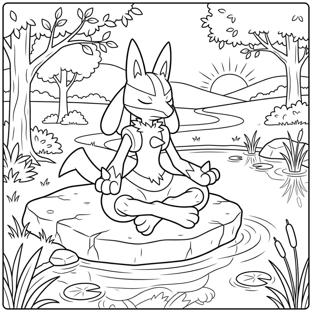 Peaceful Lucario Relaxing with the Water coloring page