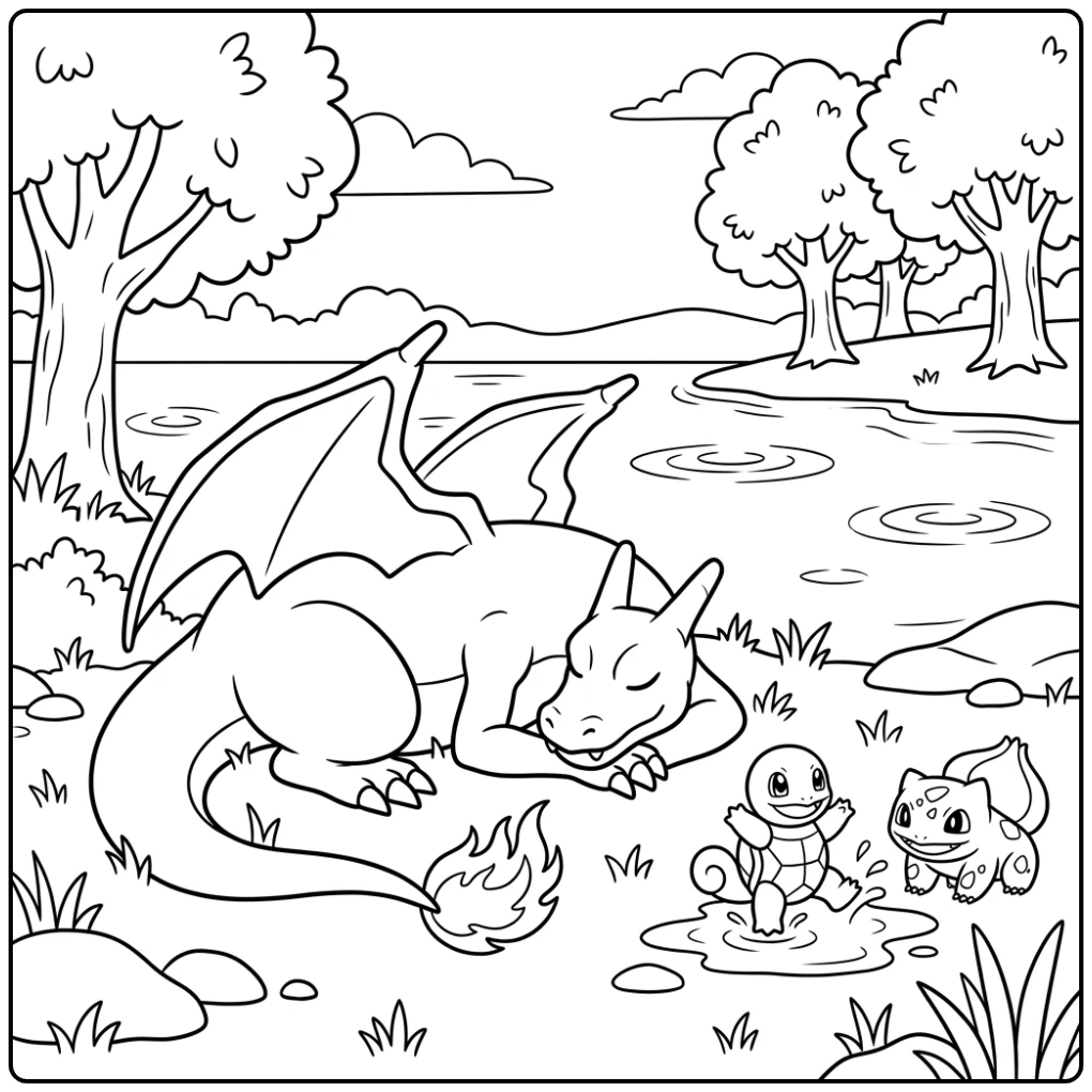 Peaceful Pokemon X Charizard and Friends coloring page