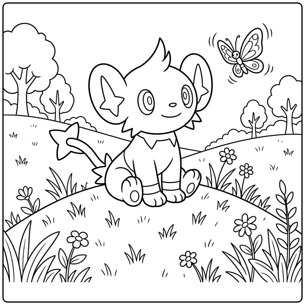Peaceful Shinx Enjoying Butterfly Pokemon Cute coloring page