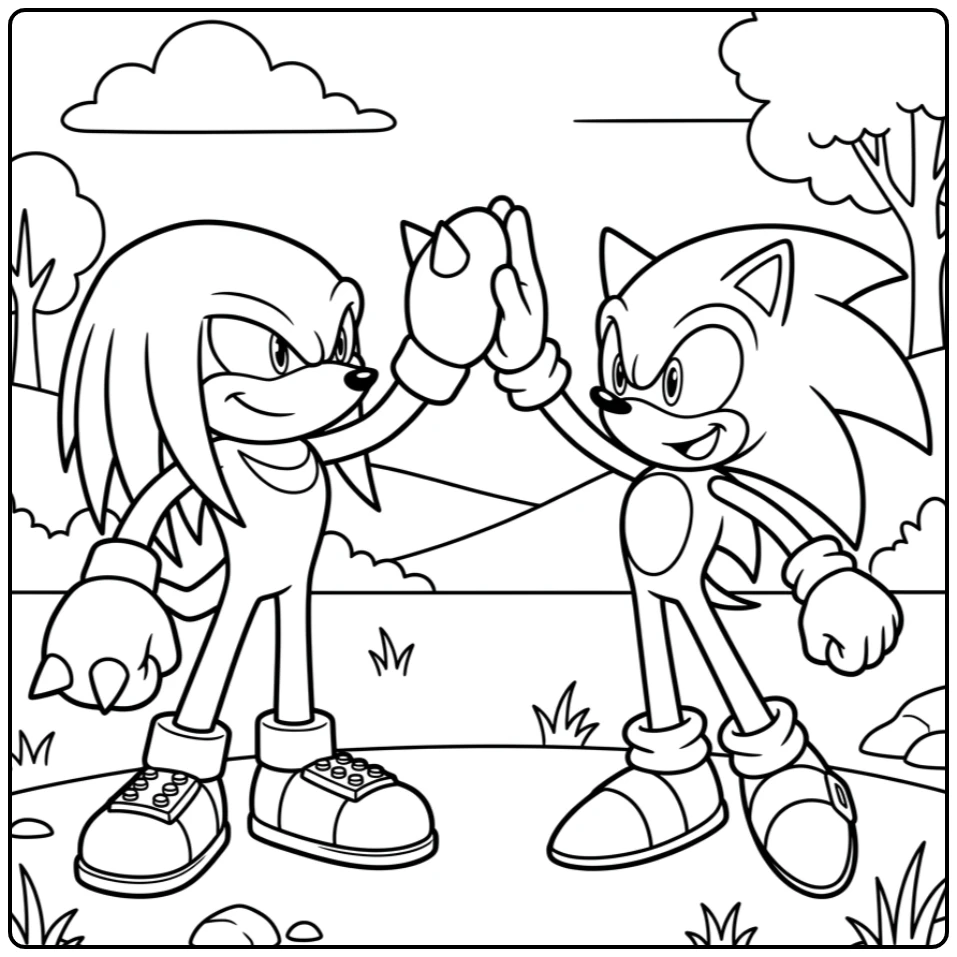 Friendly Knuckles and Sonic High Five coloring page