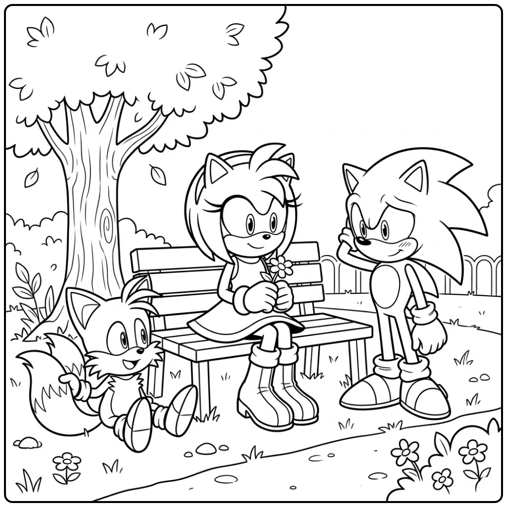 Cheerful Amy Rose Sonic and Tails coloring page