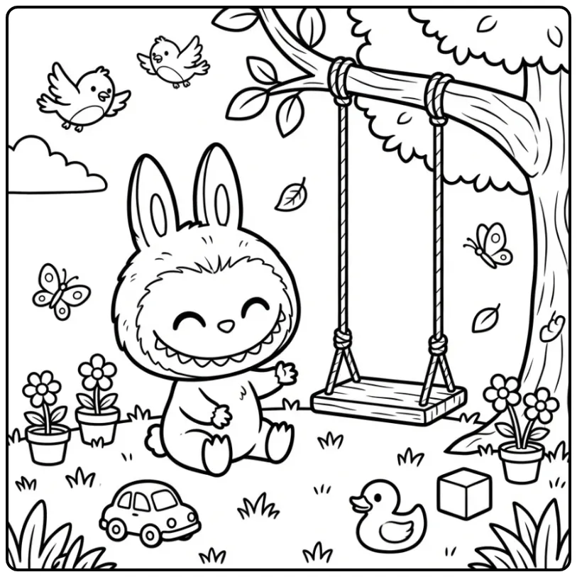 Cheerful Baby Labubu in the Park coloring page