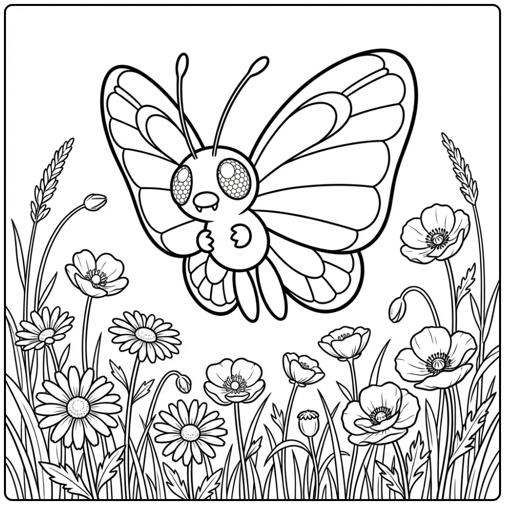 Cheerful Butterfree in the Sunny Nature coloring page