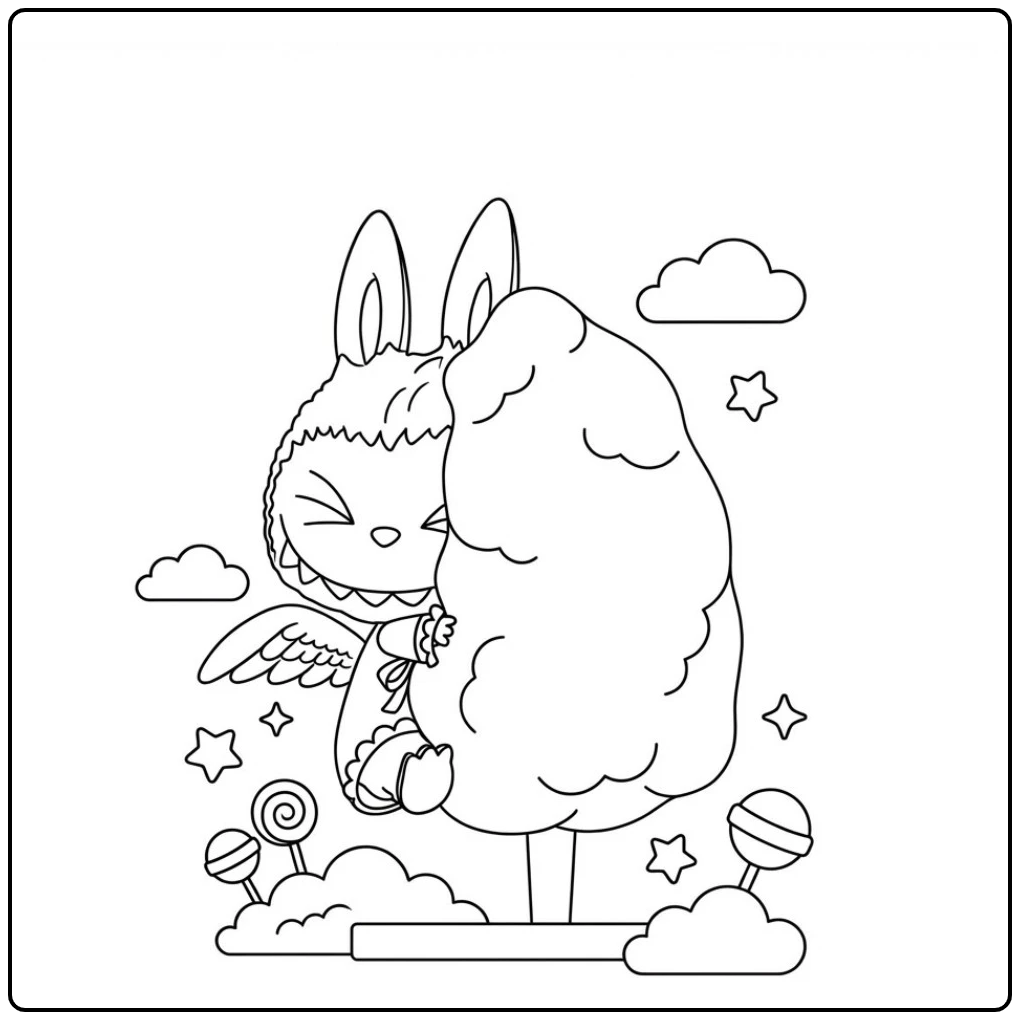 Cheerful Cotton Candy Winged Rabbit coloring page