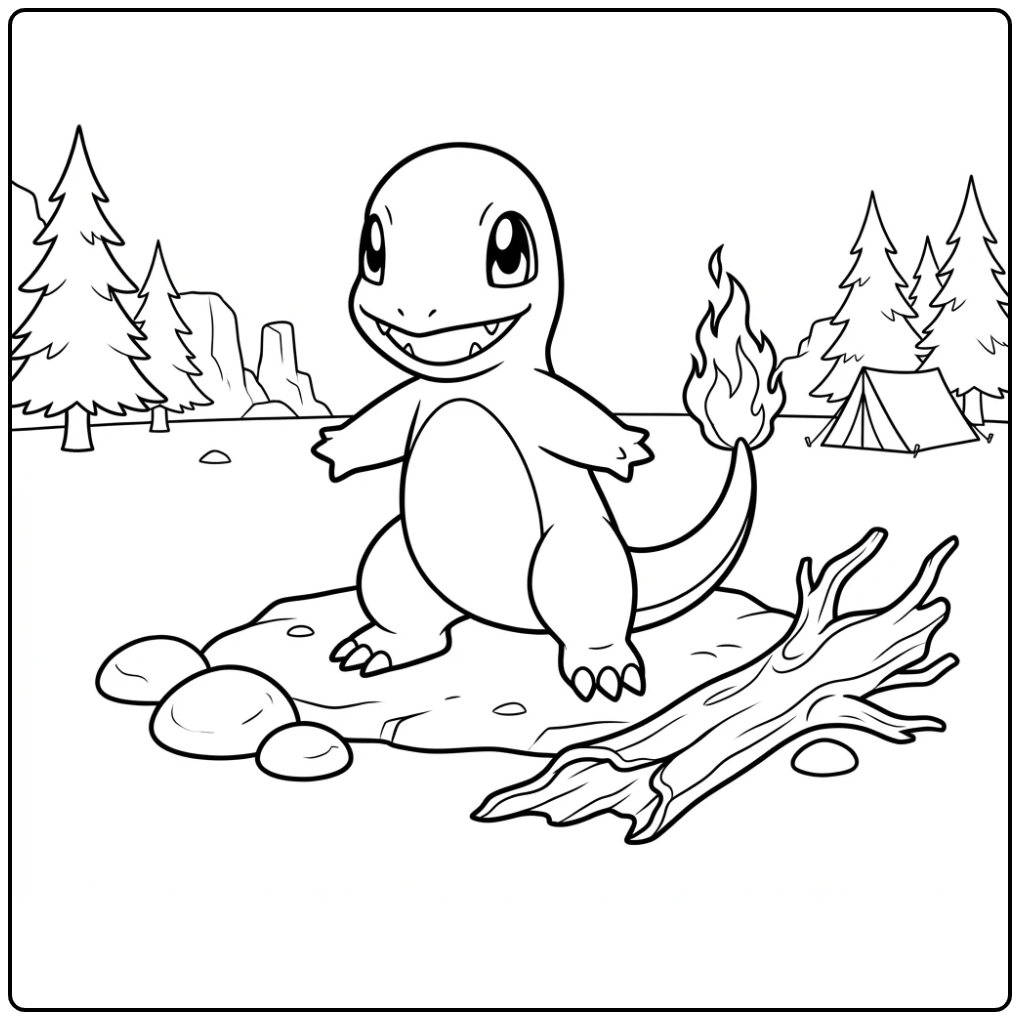 Cheerful Charmander in Nature coloring page