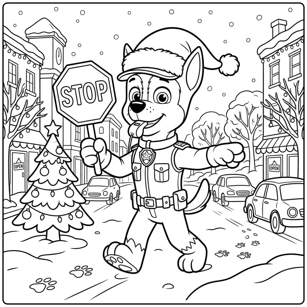 Cheerful Chase Leading Traffic Paw Patrol Christmas coloring page